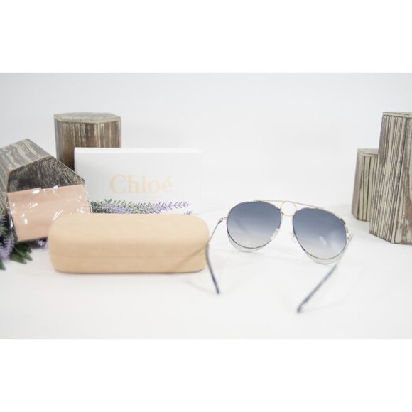 Chloe CE144S Gold Blue Gradient Romie Aviator Logo Sunglasses NWT Case - Picture 7 of 8